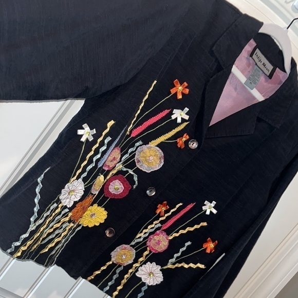 Vintage black floral wearable art blazer jacket sz XL boho hippie mixed media - Picture 6 of 9